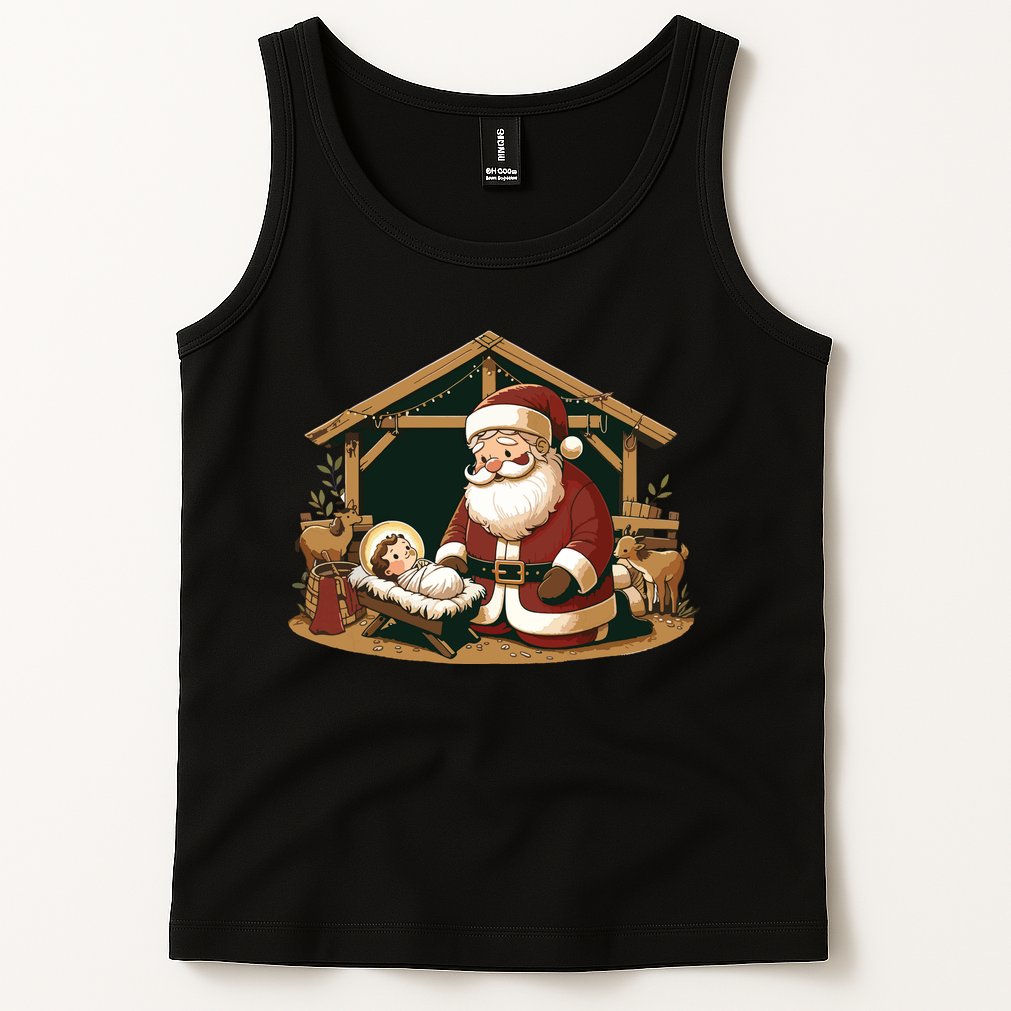 Christmas Design Kneeling Santa Claus With Baby Jesus Tank Top