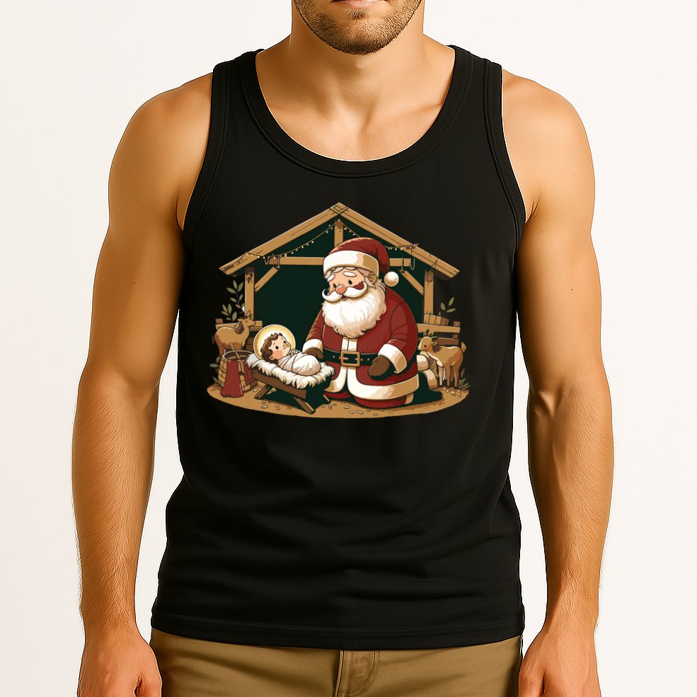 Christmas Design Kneeling Santa Claus With Baby Jesus Tank Top
