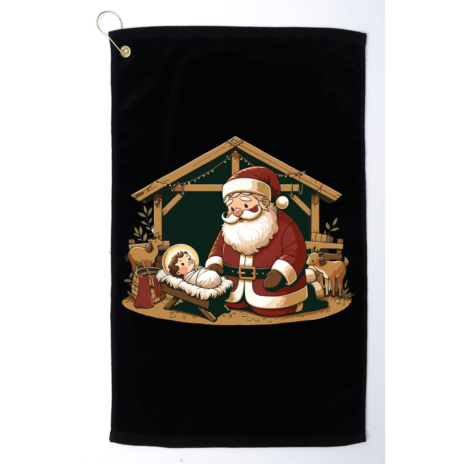 Christmas Design Kneeling Santa Claus With Baby Jesus Golf Towel