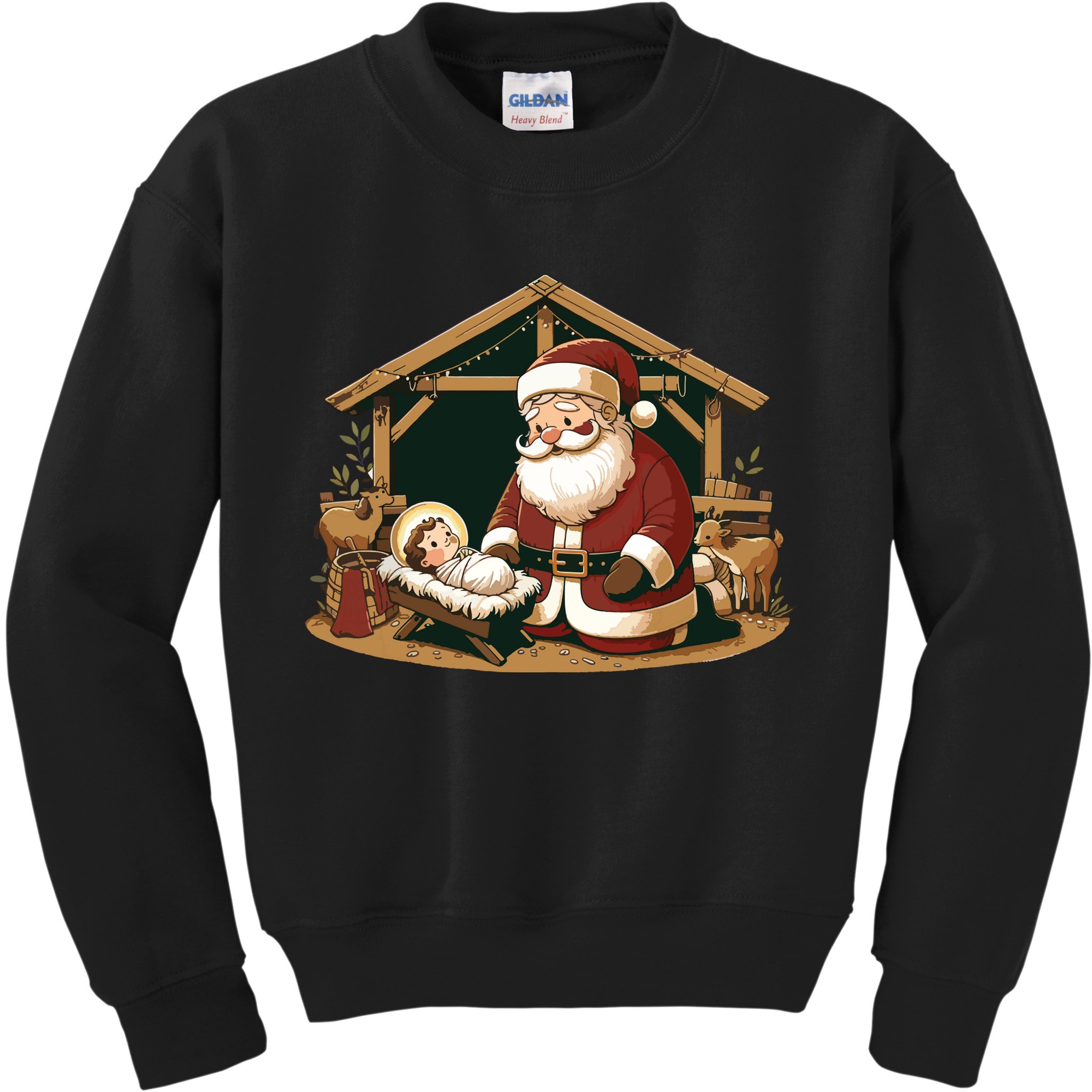 Christmas Design Kneeling Santa Claus With Baby Jesus Kids Sweatshirt