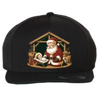 Christmas Design Kneeling Santa Claus With Baby Jesus Wool Snapback Cap