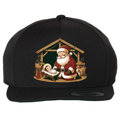 Christmas Design Kneeling Santa Claus With Baby Jesus Wool Snapback Cap