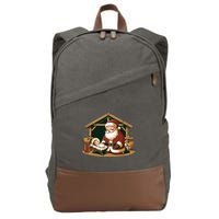 Christmas Design Kneeling Santa Claus With Baby Jesus Cotton Canvas Backpack
