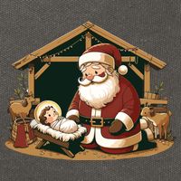 Christmas Design Kneeling Santa Claus With Baby Jesus Cotton Canvas Backpack