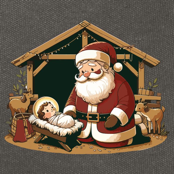 Christmas Design Kneeling Santa Claus With Baby Jesus Cotton Canvas Backpack