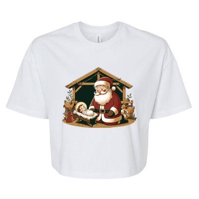 Christmas Design Kneeling Santa Claus With Baby Jesus Bella+Canvas Jersey Crop Tee