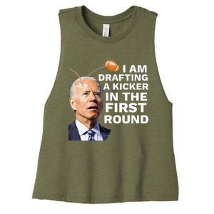 Confused Drafting Kicker Funny Fantasy Football Draft Party Women's Racerback Cropped Tank