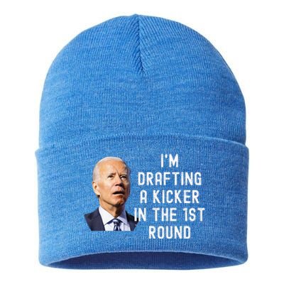 Confused Drafting Kicker Funny Fantasy Football Draft Party Sustainable Knit Beanie