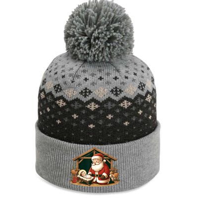 Christmas Design Kneeling Santa Claus With Jesus Cool Gift The Baniff Cuffed Pom Beanie