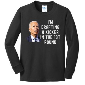 Confused Drafting Kicker Funny Fantasy Football Draft Party Kids Long Sleeve Shirt