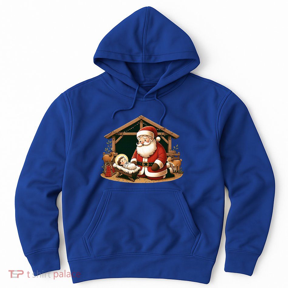 Christmas Design Kneeling Santa Claus With Baby Jesus  Hoodie