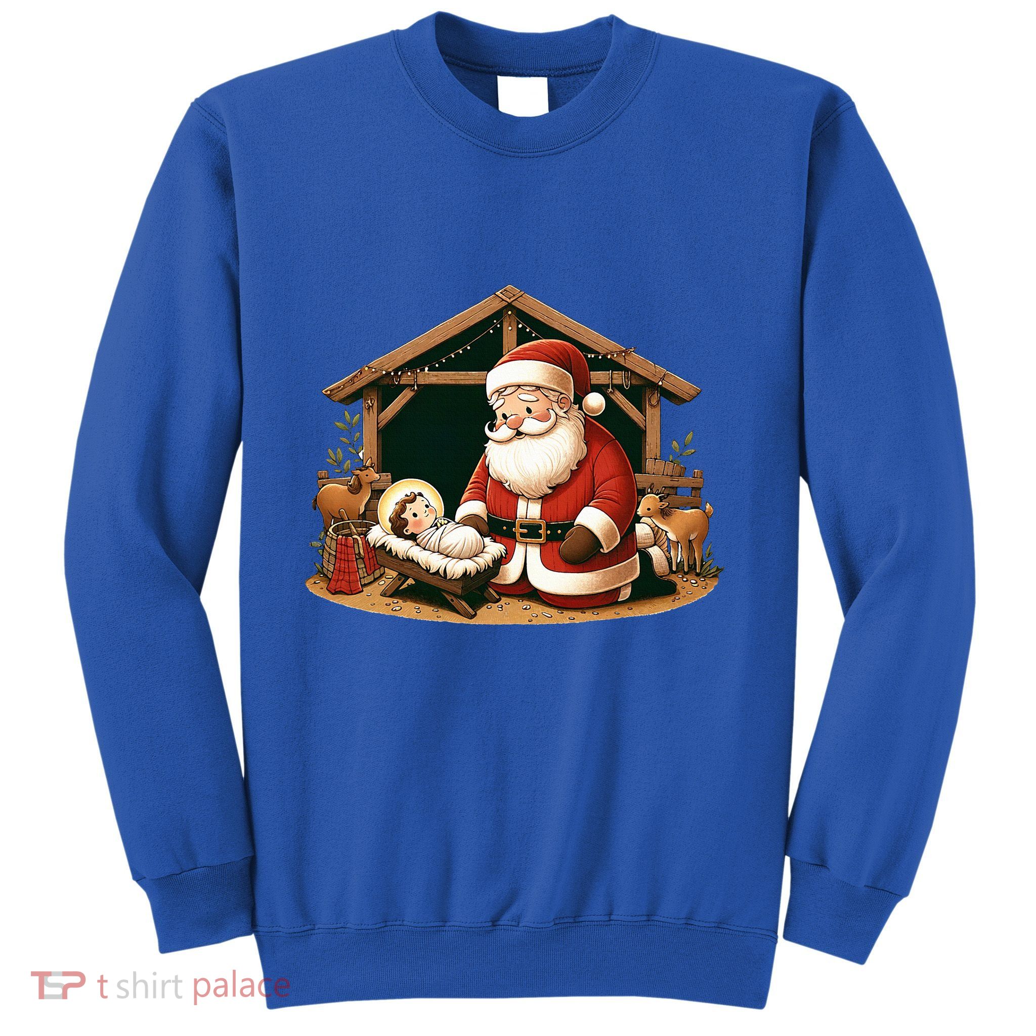 Christmas Design Kneeling Santa Claus With Baby Jesus  Sweatshirt