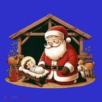 Christmas Design Kneeling Santa Claus With Baby Jesus  T-Shirt