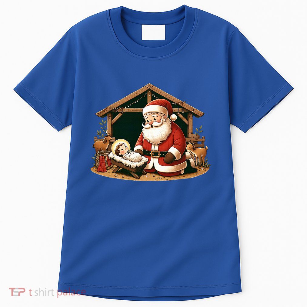 Christmas Design Kneeling Santa Claus With Baby Jesus  Tall T-Shirt