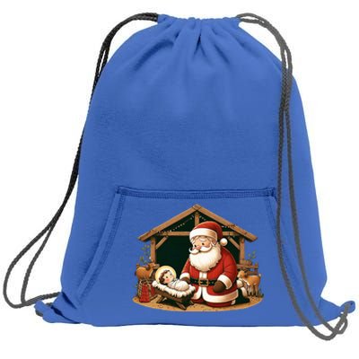 Christmas Design Kneeling Santa Claus With Baby Jesus  Sweatshirt Cinch Pack Bag