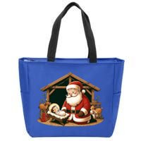 Christmas Design Kneeling Santa Claus With Baby Jesus  Zip Tote Bag