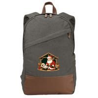 Christmas Design Kneeling Santa Claus With Baby Jesus  Cotton Canvas Backpack