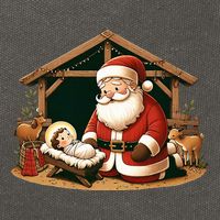 Christmas Design Kneeling Santa Claus With Baby Jesus  Cotton Canvas Backpack