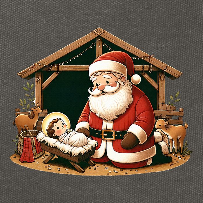 Christmas Design Kneeling Santa Claus With Baby Jesus  Cotton Canvas Backpack