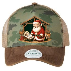 Christmas Design Kneeling Santa Claus With Baby Jesus Legacy Tie Dye Trucker Hat