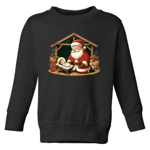 Christmas Design Kneeling Santa Claus With Baby Jesus Toddler Sweatshirt