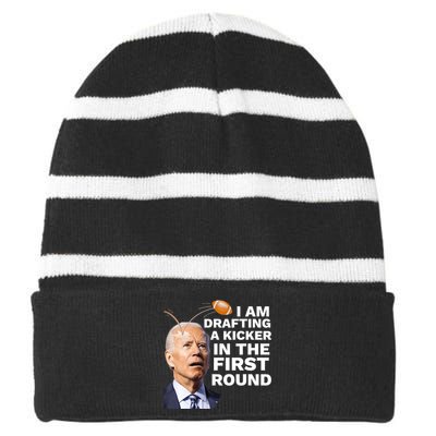 Confused Drafting Kicker Funny Fantasy Football Draft Party Striped Beanie with Solid Band