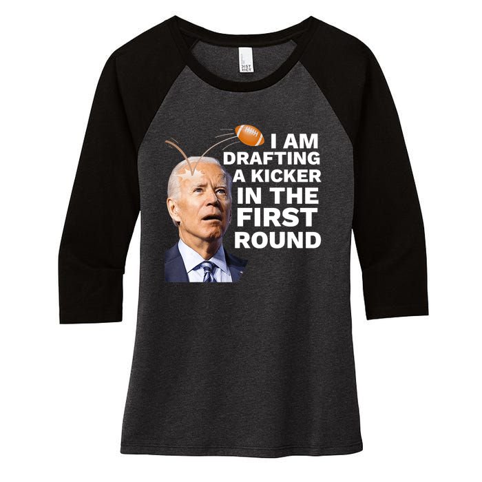 Confused Drafting Kicker Funny Fantasy Football Draft Party Women's Tri-Blend 3/4-Sleeve Raglan Shirt