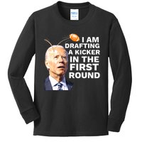 Confused Drafting Kicker Funny Fantasy Football Draft Party Kids Long Sleeve Shirt