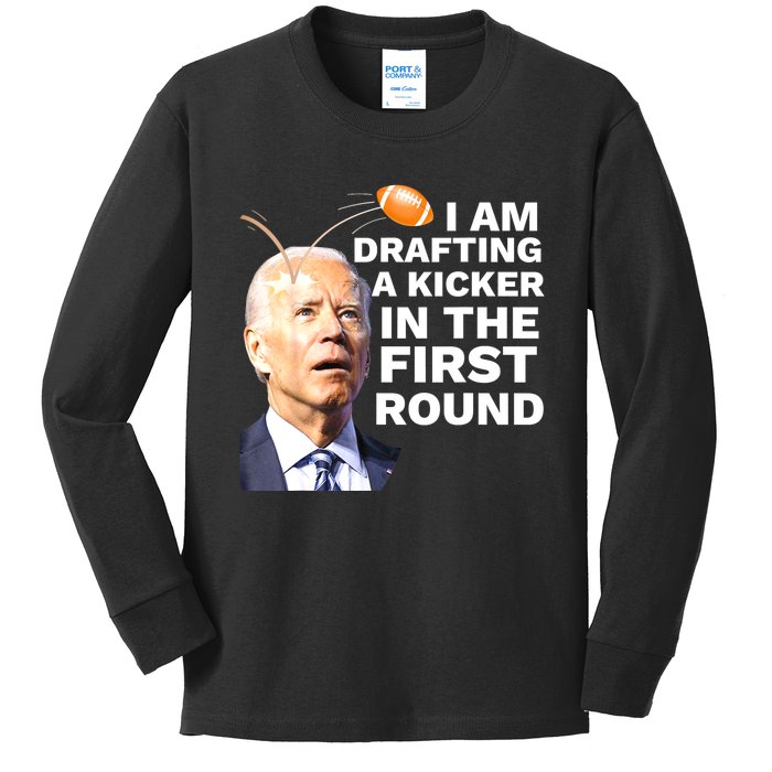 Confused Drafting Kicker Funny Fantasy Football Draft Party Kids Long Sleeve Shirt