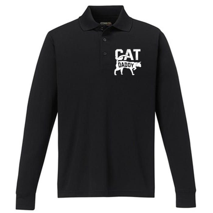 Cat Daddy Kitten Pet Owner Meow FatherS Day Performance Long Sleeve Polo