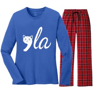 Cute Democrat Kamala Harris 2024 Comma La Harris Cat Lover Gift Women's Long Sleeve Flannel Pajama Set 