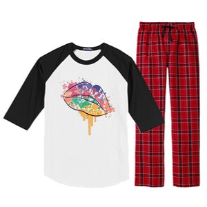 Colorful Drip Lips Raglan Sleeve Pajama Set