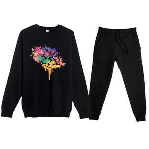 Colorful Drip Lips Premium Crewneck Sweatsuit Set