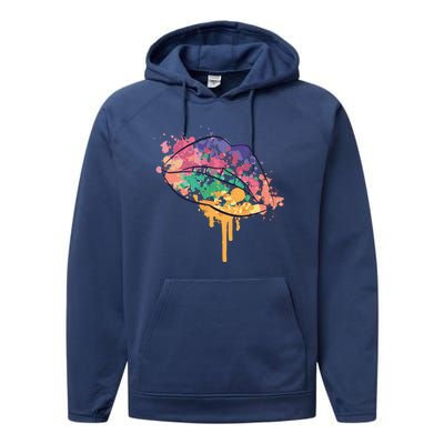 Colorful Drip Lips Performance Fleece Hoodie