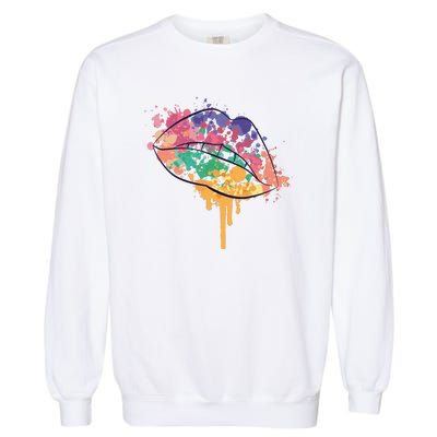 Colorful Drip Lips Garment-Dyed Sweatshirt