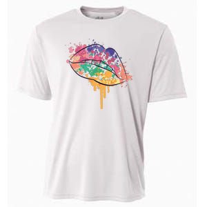 Colorful Drip Lips Cooling Performance Crew T-Shirt