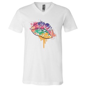 Colorful Drip Lips V-Neck T-Shirt