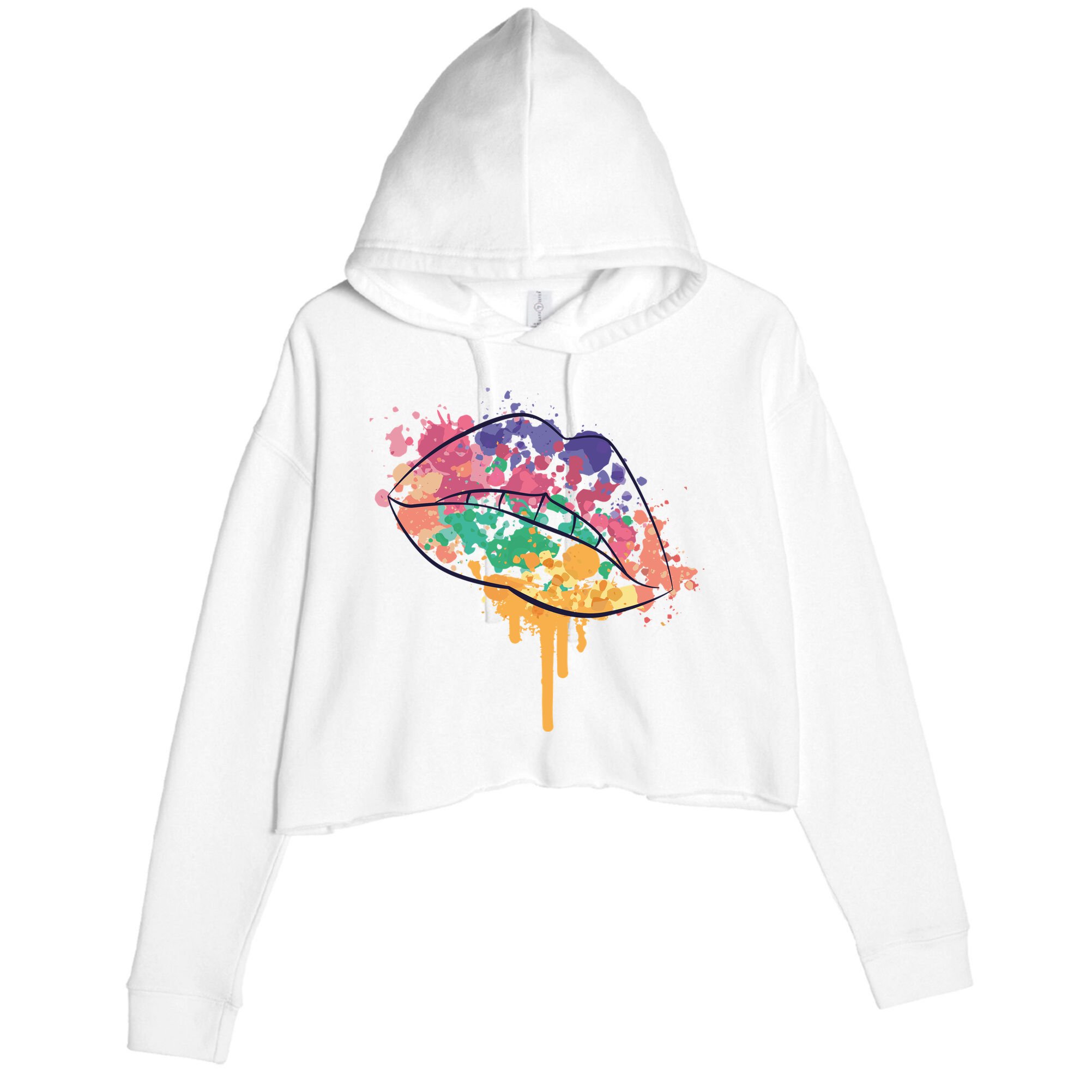 Colorful Drip Lips Crop Fleece Hoodie