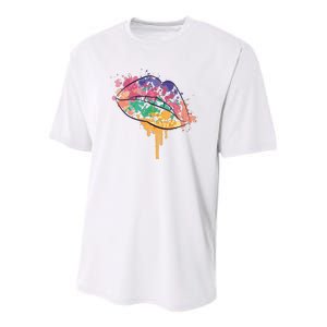 Colorful Drip Lips Youth Performance Sprint T-Shirt