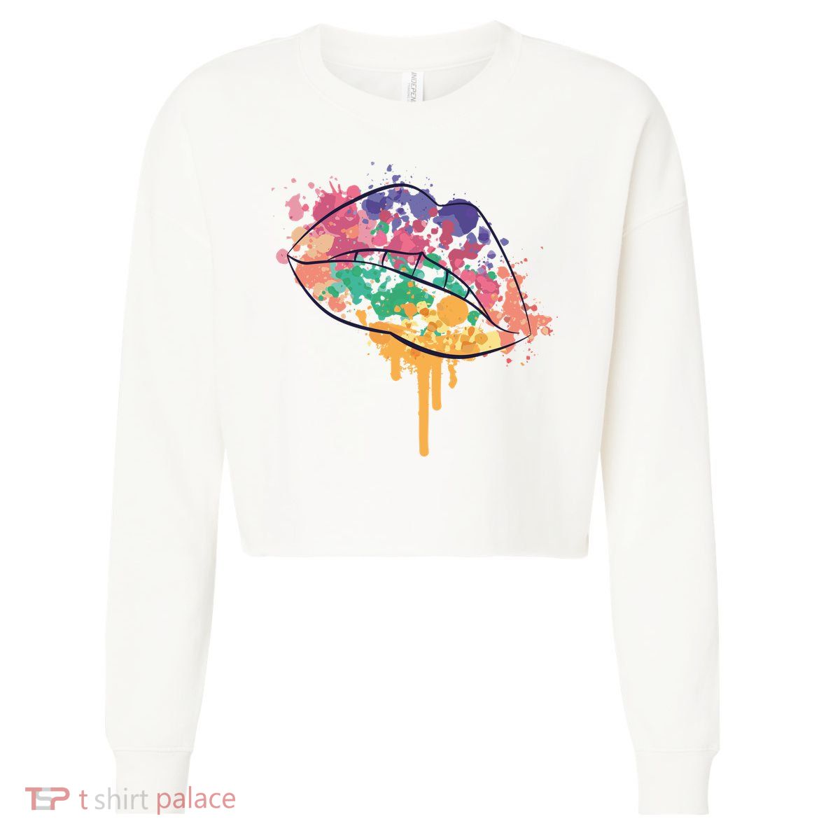 Colorful Drip Lips Cropped Pullover Crew