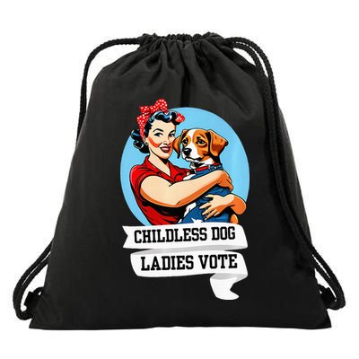 Childless Dog Ladies Vote Kamala Liberal Feminist Dog Lady Drawstring Bag