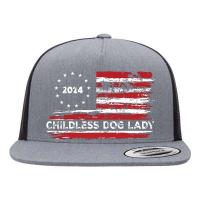 Childless Dog Lady Us Flag Vintage 2024 Flat Bill Trucker Hat