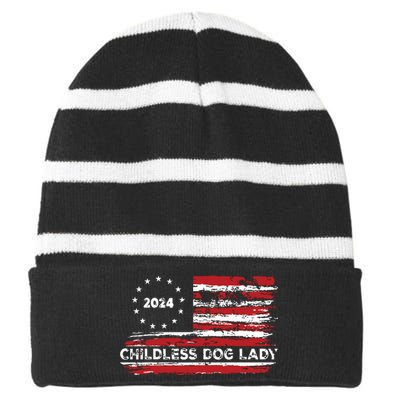 Childless Dog Lady Us Flag Vintage 2024 Striped Beanie with Solid Band