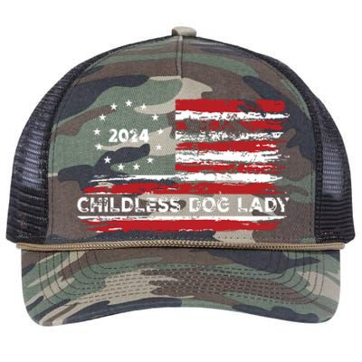 Childless Dog Lady Us Flag Vintage 2024 Retro Rope Trucker Hat Cap