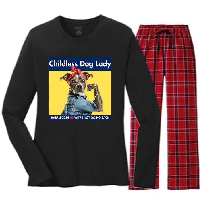 Childless Dog Lady Is Voting Kamala Election Usa 2024 Women's Long Sleeve Flannel Pajama Set 