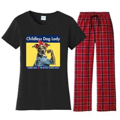 Childless Dog Lady Is Voting Kamala Election Usa 2024 Women's Flannel Pajama Set