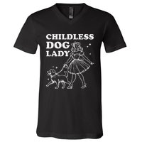 Childless Dog Lady Funny Pet Cat Vote 2024 Ladies Is Voting Gift V-Neck T-Shirt