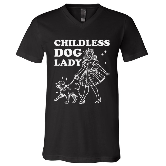 Childless Dog Lady Funny Pet Cat Vote 2024 Ladies Is Voting Gift V-Neck T-Shirt