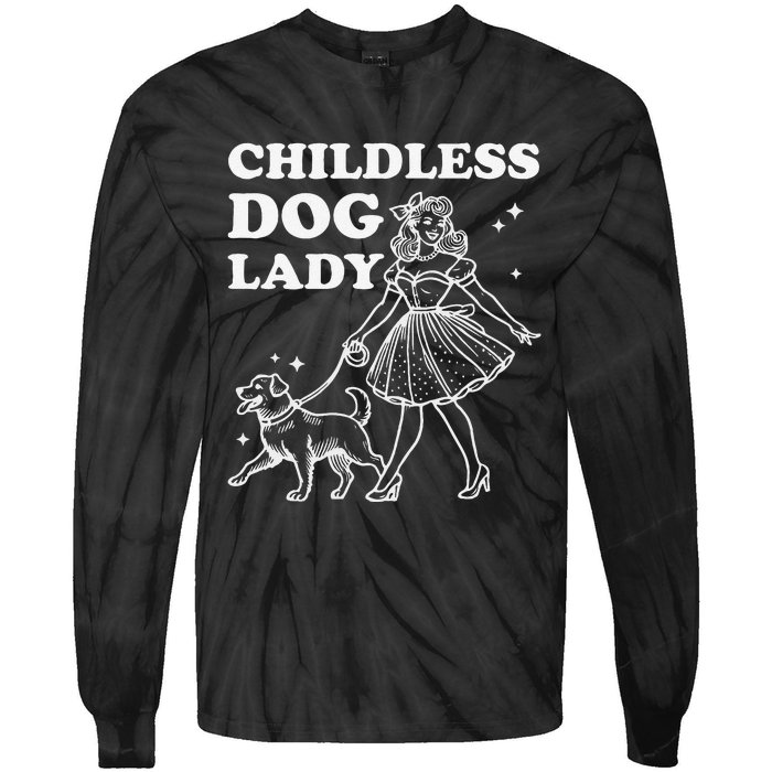 Childless Dog Lady Funny Pet Cat Vote 2024 Ladies Is Voting Gift Tie-Dye Long Sleeve Shirt