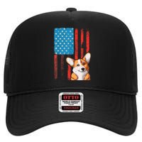 Corgi Dog Lover Patriotic 4th Of July High Crown Mesh Back Trucker Hat